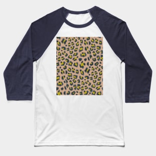 Leopard Print-Navy and Chartreuse on Khaki Baseball T-Shirt